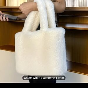 Elegant White Faux Fur Tote Bag